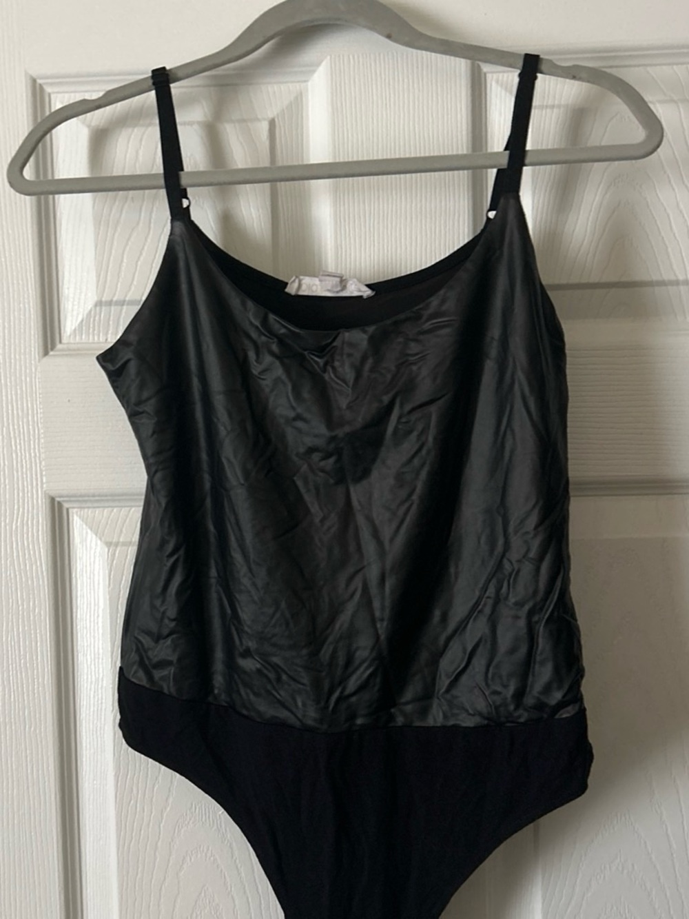 Dry Goods Black Satin-Front Bodysuit